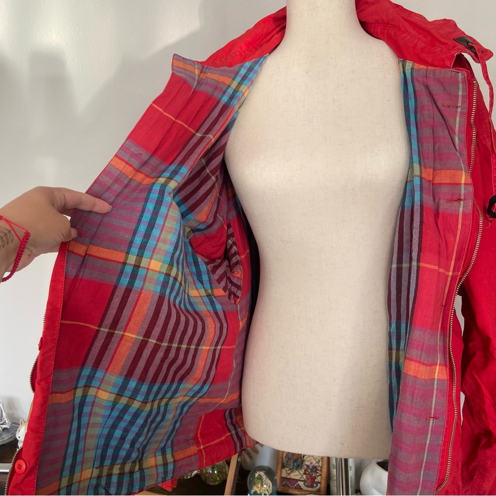 VINTAGE RAF ROUGHWEAR Red Plaid Lined Oversized Zip Up Hooded Jacket - Picture 9 of 12